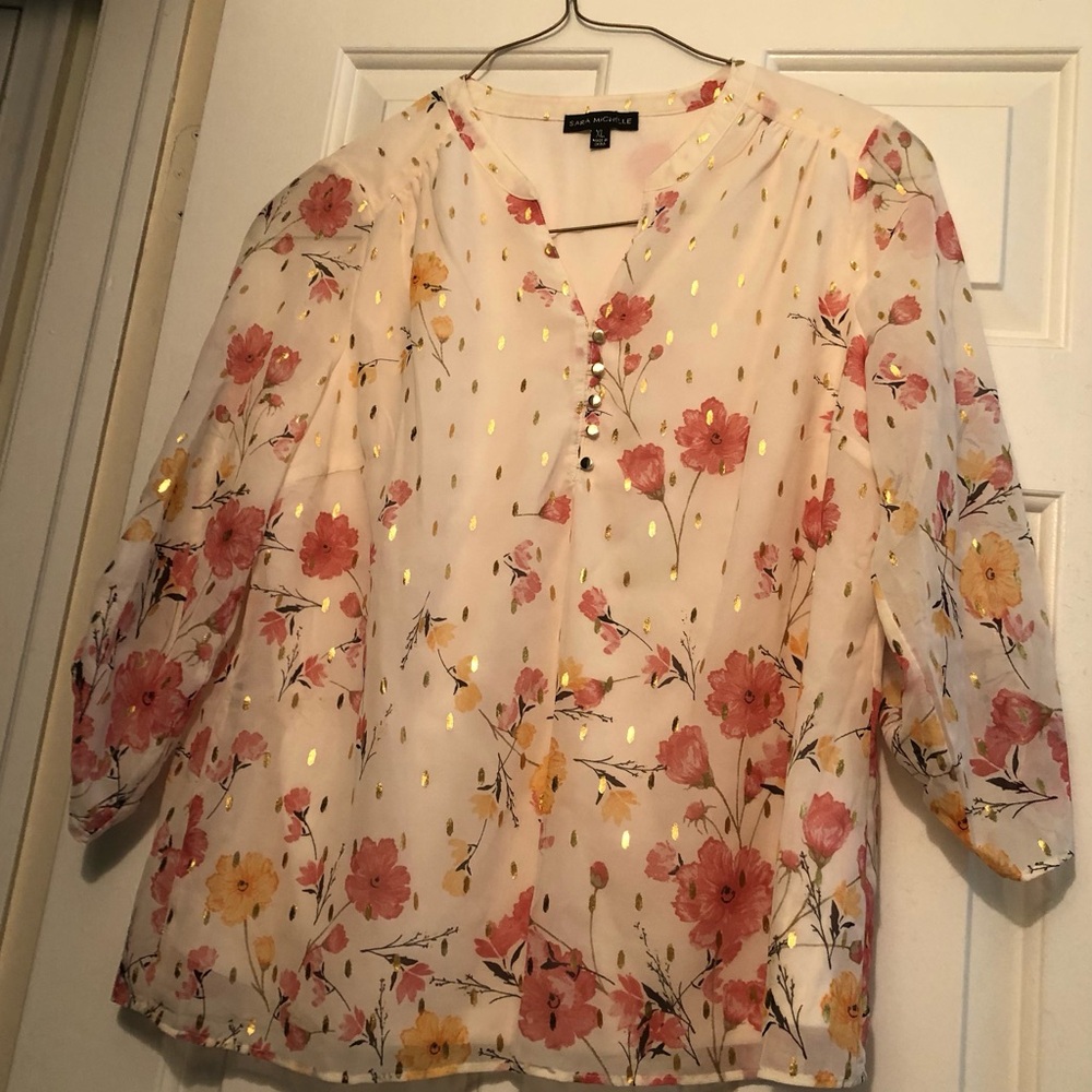 Sara Michelle Floral Blouse with Gold Highlights